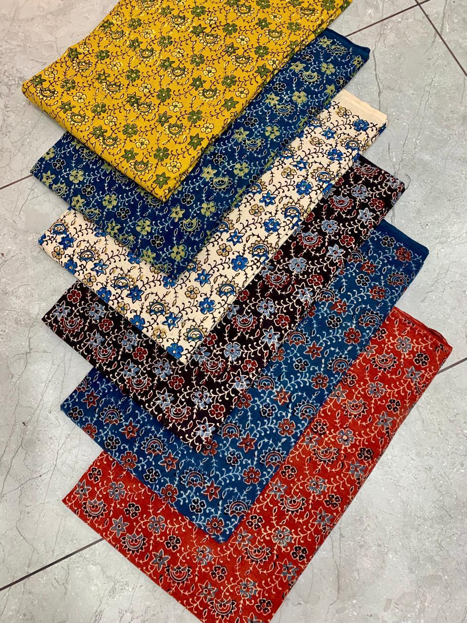 Ajrakh pure cotton handblock printed fabric with multicolour big butta pattern
